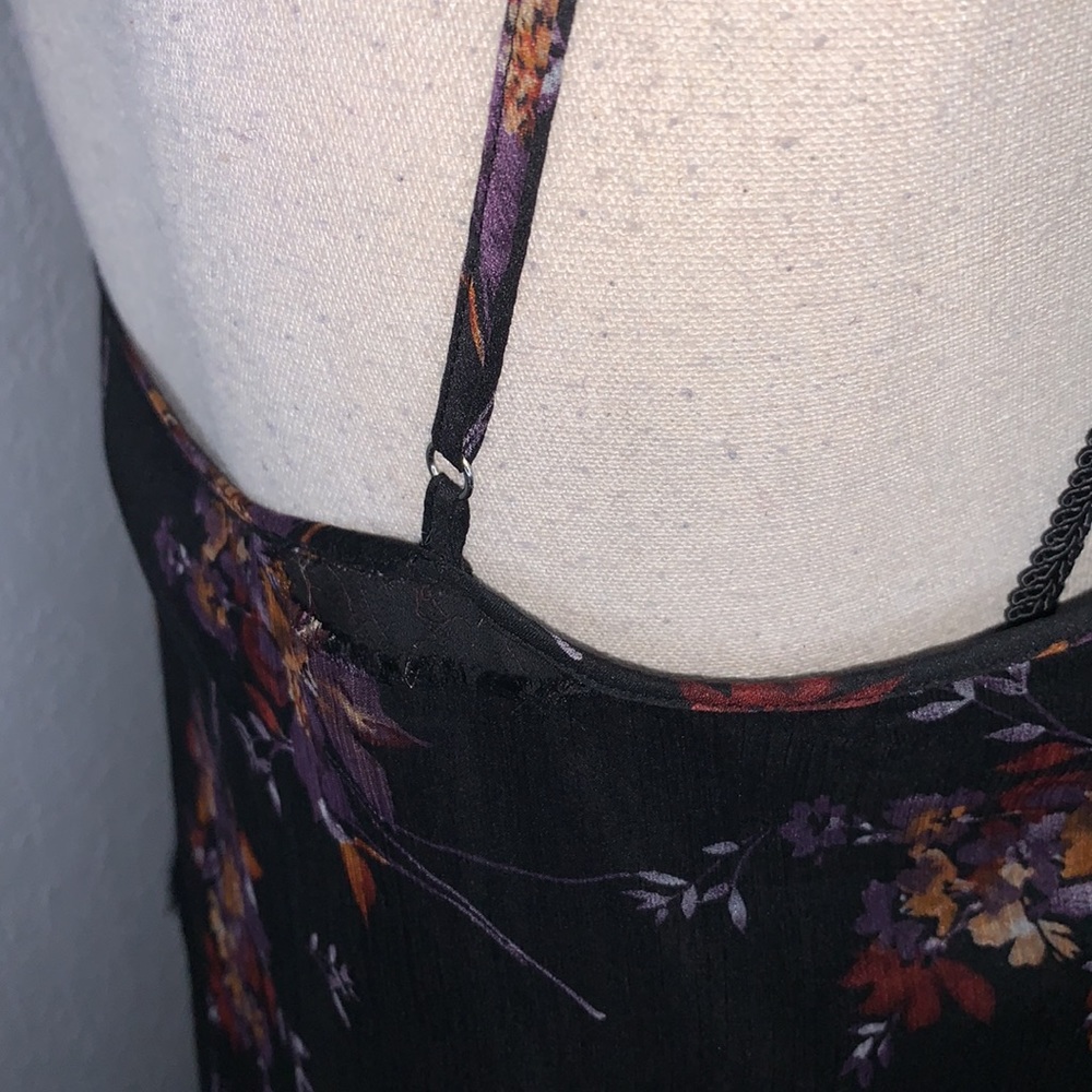 1.STATE Black Wildflower Ruffle Midi Dress Sleeveless V Neck Lined Size Medium - Picture 12 of 15